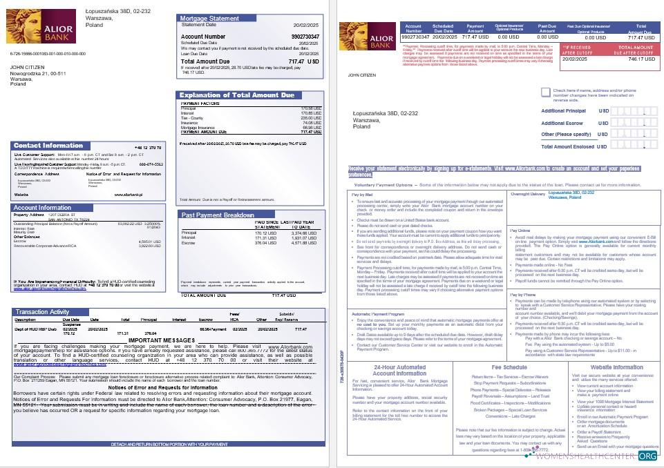 Download Poland Alior mortgage statement in Word and PDF formats 1 2 Photoshop template